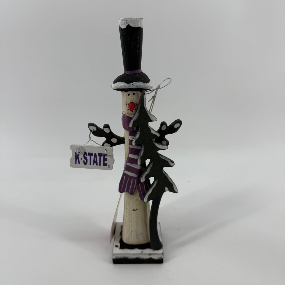 Collectible Kansas State Wildcats K-State Snowman Folk Art Rustic Christmas NEW